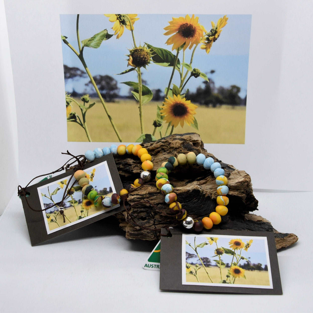 Sunflowers - Silver bead landscape Bracelet