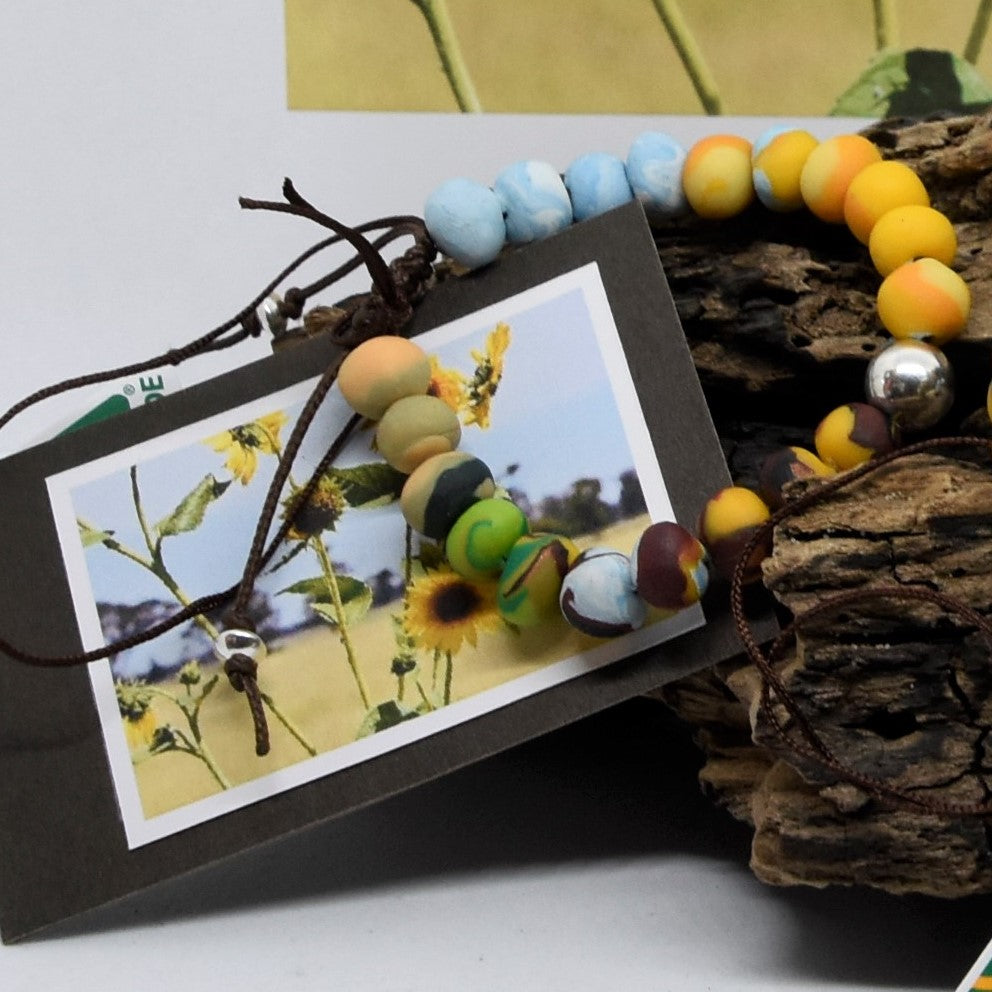 Sunflowers - Silver bead landscape Bracelet